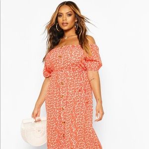 BooHoo Plus Ditsy Floral Maxi Dress Orange